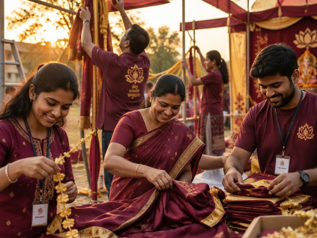Oikotan volunteers setting up the festival pandal
