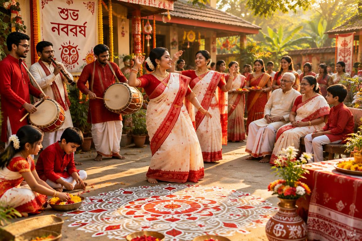 Bengali new year celebration with music and alpona